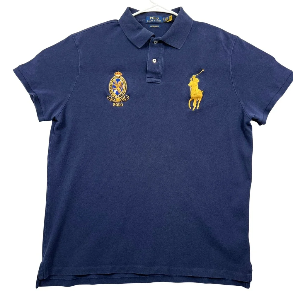 Polo Ralph Lauren Polo Shirt Mens XL Navy Big Pony Crest Custom Slim Fit